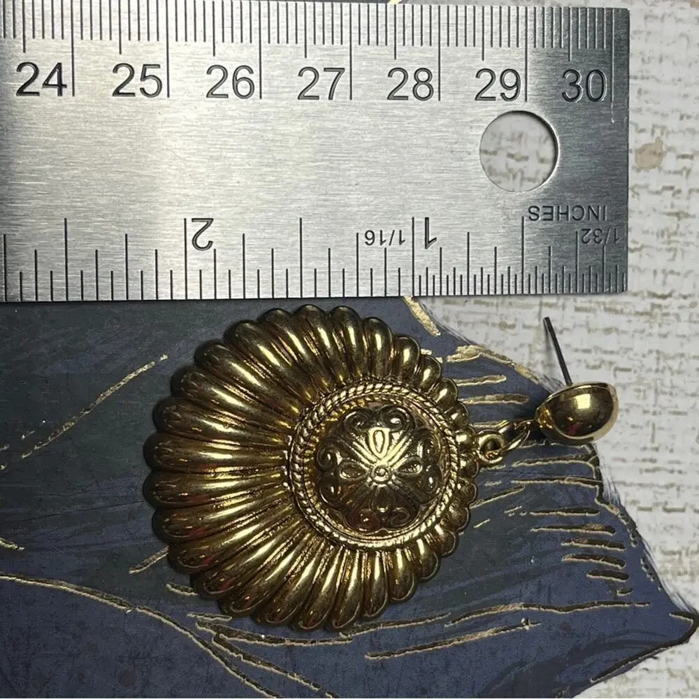 Vintage 1980s Oversized Large Regal Gold Statement Earrings D2